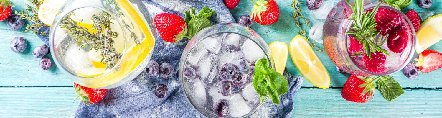 Gin and Tonic cocktails with berries